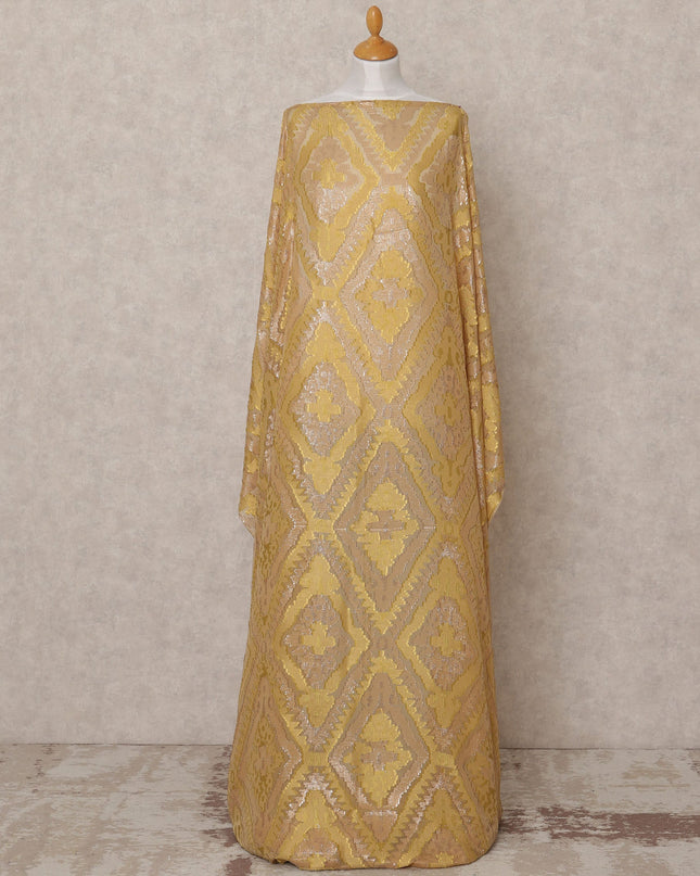 Mustard Fransawi Metallic Lurex Geometric Somali Silk Chiffon Dirac Fabric – 3.5 Meters, Width 140 cm, Made in France-D24756