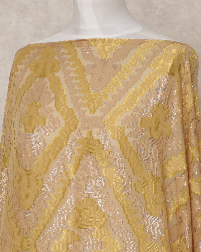 Mustard Fransawi Metallic Lurex Geometric Somali Silk Chiffon Dirac Fabric – 3.5 Meters, Width 140 cm, Made in France-D24756
