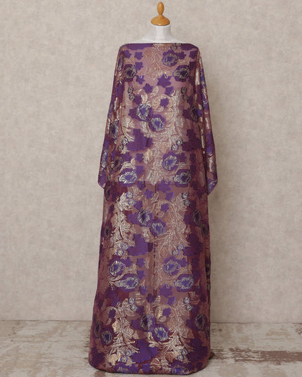 Purple Fransawi Metallic Lurex Floral Somali Silk Chiffon Dirac Fabric – 3.5 Meters, Width 140 cm, Made in France-D24754