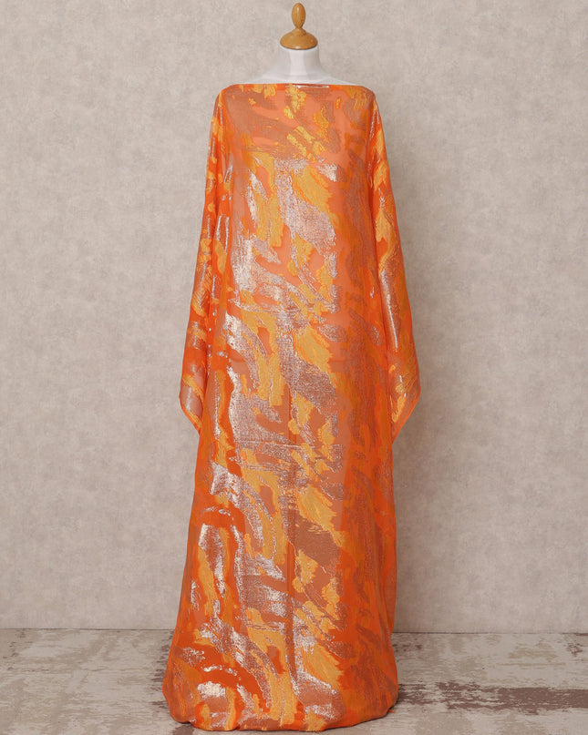 Orange Fransawi Metallic Lurex Abstract Somali Silk Chiffon Dirac Fabric – 3.5 Meters, Width 140 cm, Made in France-D24757