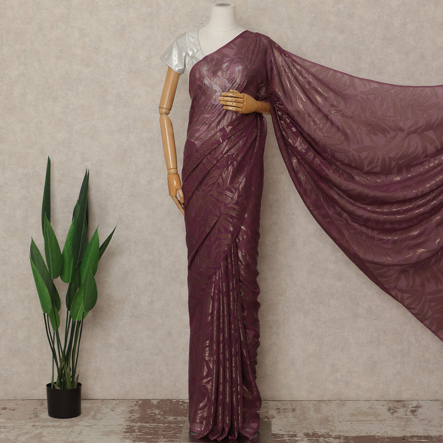 Wine Purple Metallic French Chiffon Saree 5.5 Meters Length 110 Cms Width Lightweight Printed Elegant Party Wear Soft Flowy Fabric Premium Quality Without Blouse Piece-D28729 Regal Fabrics