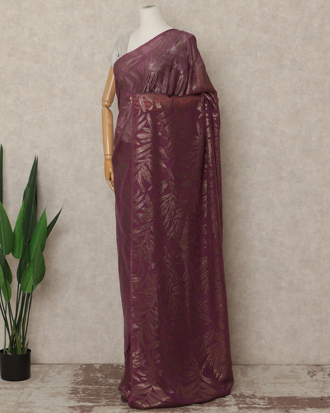 Wine Purple Metallic French Chiffon Saree 5.5 Meters Length 110 Cms Width Lightweight Printed Elegant Party Wear Soft Flowy Fabric Premium Quality Without Blouse Piece-D28729 Regal Fabrics