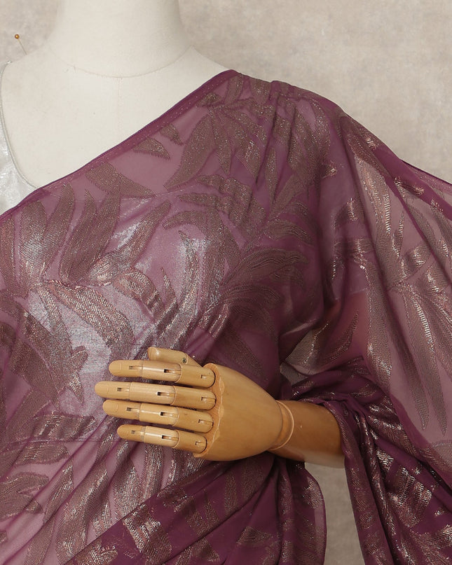 Wine Purple Metallic French Chiffon Saree 5.5 Meters Length 110 Cms Width Lightweight Printed Elegant Party Wear Soft Flowy Fabric Premium Quality Without Blouse Piece-D28729 Regal Fabrics