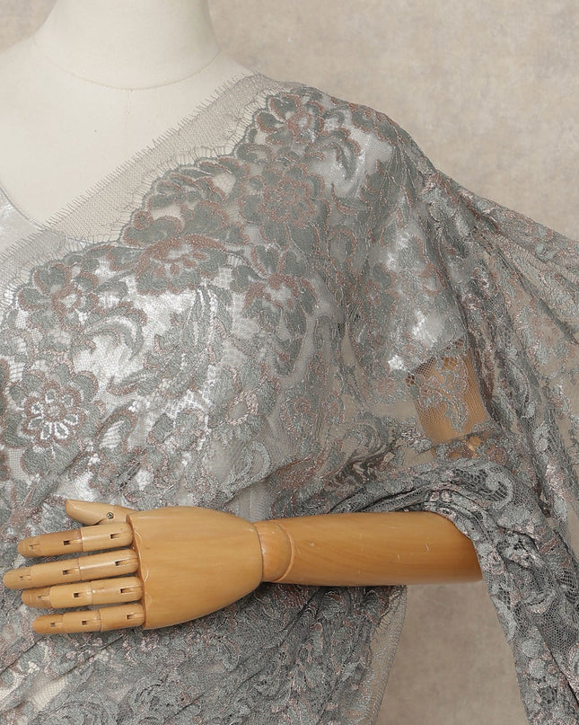 Grey French Metallic Chantilly Lace Saree