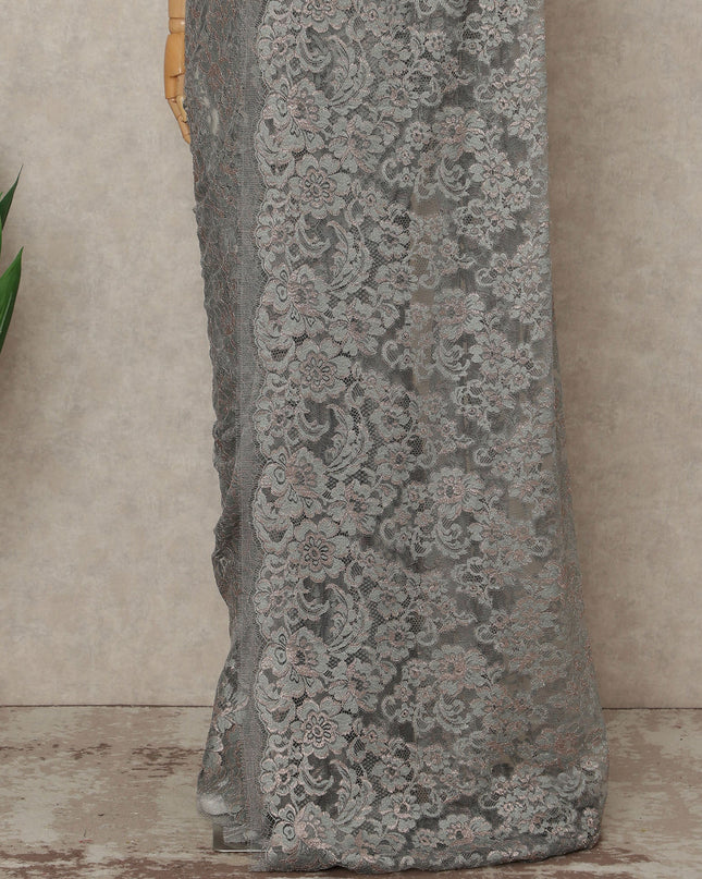 Grey French Metallic Chantilly Lace Saree