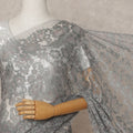 Silver Grey Premium French Metallic Chantilly Lace Saree – 5.5 Meters Length, 110 Cms Width, Crafted in France-D26115