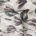Ivory Grey Botanical Floral Leaf Print Pure Linen Fabric, Elegant Nature Inspired Printed Linen Material for Apparel Sewing Dressmaking Craft Textile, 140 Cms Width, Made In India-D28423
