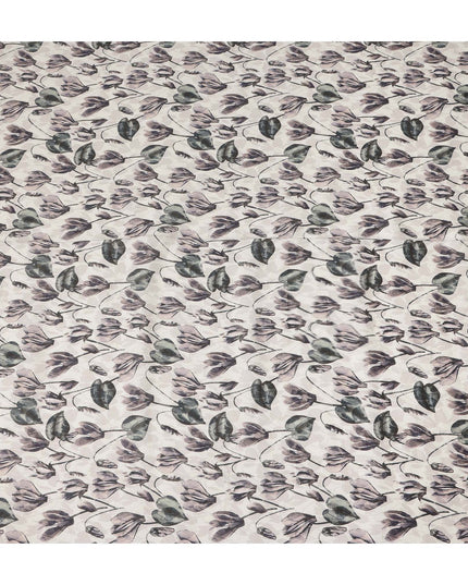 Ivory Grey Botanical Floral Leaf Print Pure Linen Fabric, Elegant Nature Inspired Printed Linen Material for Apparel Sewing Dressmaking Craft Textile, 140 Cms Width, Made In India-D28423