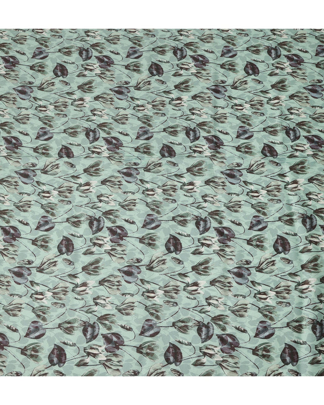 Mint Green Botanical Leaf Floral Print Pure Linen Fabric, Elegant Nature Inspired Printed Linen Material for Apparel Sewing Dressmaking Craft Textile, 140 Cms Width, Made In India-D28422