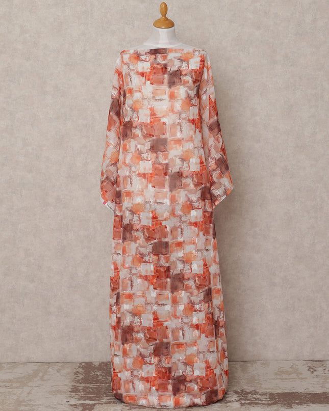 Rust & Beige Abstract Print Traditional Somali Cotton Voile Dirac Fabric, 3.5 Mtrs, Width 140 Cms, Made in India-D24712 - Regal Fabrics