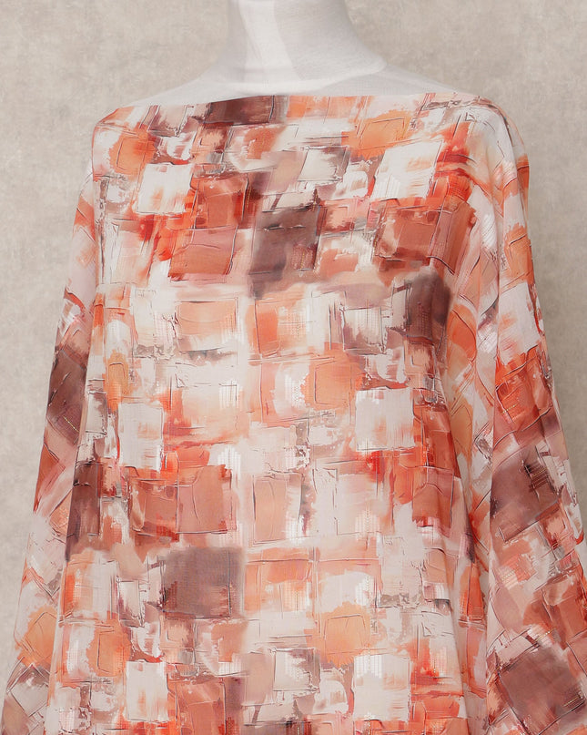Rust & Beige Abstract Print Traditional Somali Cotton Voile Dirac Fabric, 3.5 Mtrs, Width 140 Cms, Made in India-D24712 - Regal Fabrics