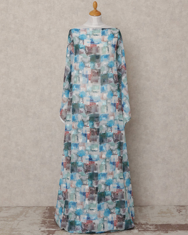 Blue & Grey Abstract Print Traditional Somali Cotton Voile Dirac Fabric, 3.5 Mtrs, Width 140 Cms, Made in India-D24711