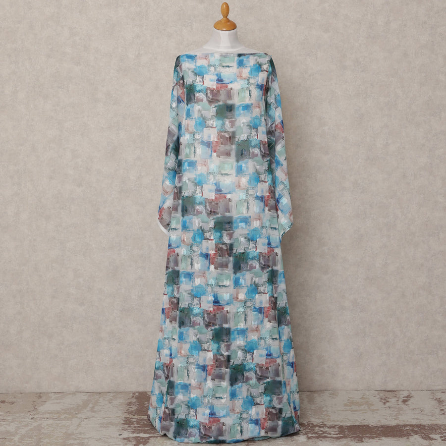 Blue & Grey Abstract Print Traditional Somali Cotton Voile Dirac Fabric, 3.5 Mtrs, Width 140 Cms, Made in India-D24711