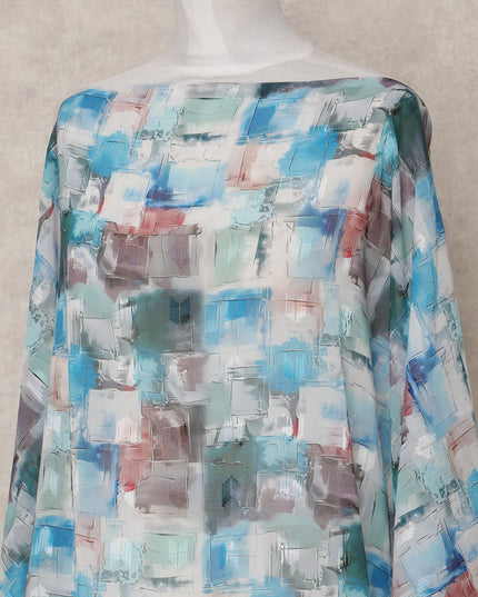 Blue & Grey Abstract Print Traditional Somali Cotton Voile Dirac Fabric, 3.5 Mtrs, Width 140 Cms, Made in India-D24711