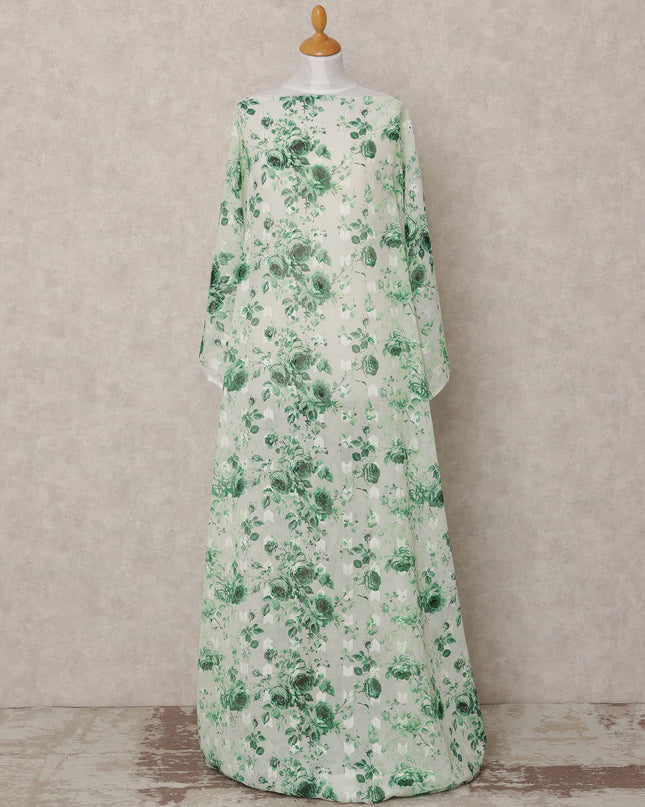 White & Green Floral Traditional Somali Cotton Voile Dirac Fabric, 3.5 Mtrs, Width 140 Cms, Made in India-D24704 Regal Fabrics