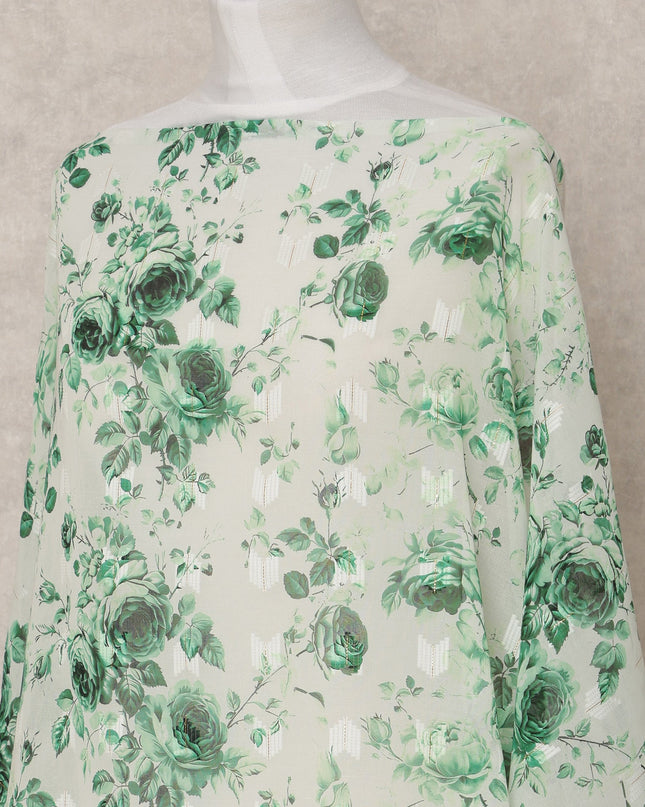 White & Green Floral Traditional Somali Cotton Voile Dirac Fabric, 3.5 Mtrs, Width 140 Cms, Made in India-D24704 Regal Fabrics