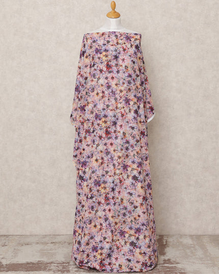 Blush Pink Multicolor Floral Printed Somali Cotton Voile Dirac Fabric, 3.5 Mtrs, Width 140 Cms, Made in India-D24513