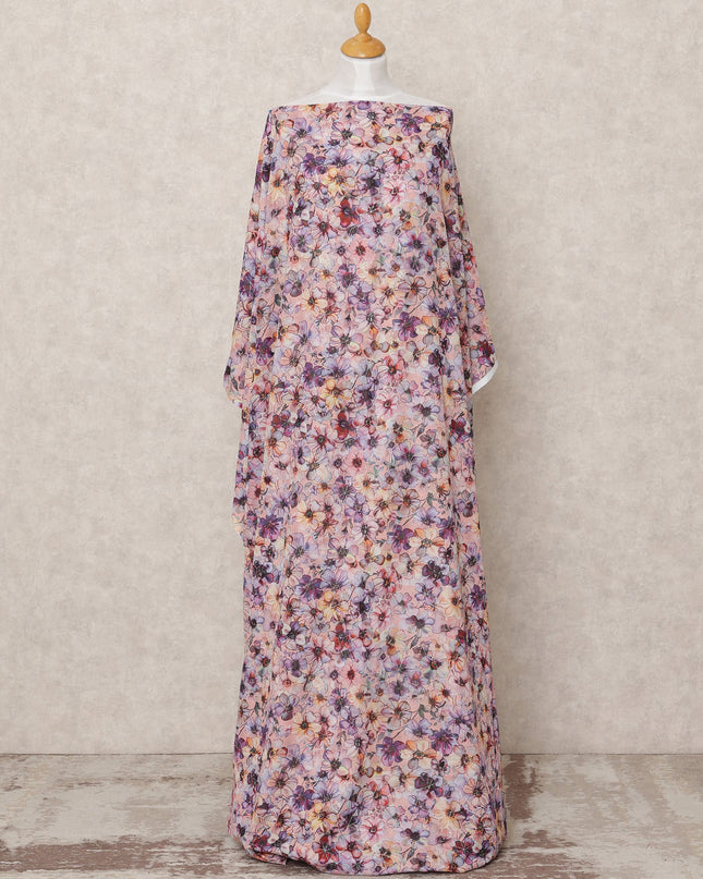 Blush Pink Multicolor Floral Printed Somali Cotton Voile Dirac Fabric, 3.5 Mtrs, Width 140 Cms, Made in India-D24513