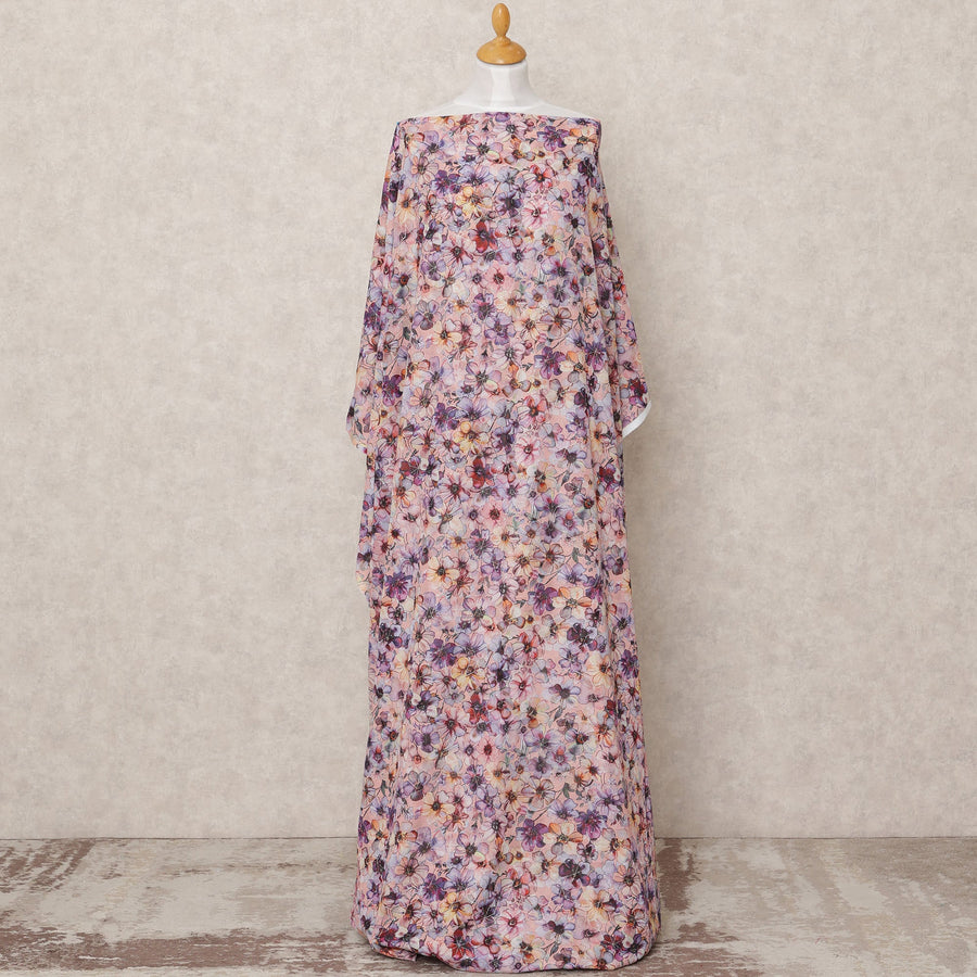 Blush Pink Multicolor Floral Printed Somali Cotton Voile Dirac Fabric, 3.5 Mtrs, Width 140 Cms, Made in India-D24513