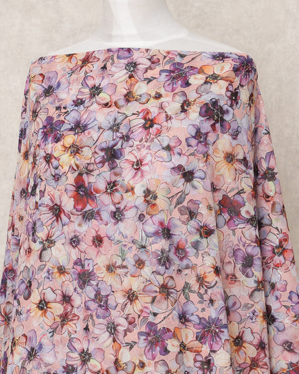 Blush Pink Multicolor Floral Printed Somali Cotton Voile Dirac Fabric, 3.5 Mtrs, Width 140 Cms, Made in India-D24513