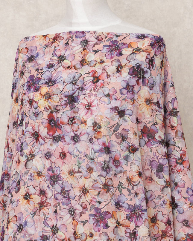 Blush Pink Multicolor Floral Printed Somali Cotton Voile Dirac Fabric, 3.5 Mtrs, Width 140 Cms, Made in India-D24513