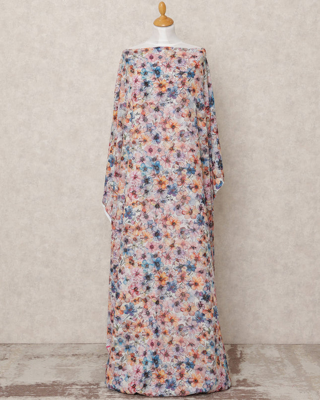 Soft Peach Multicolor Floral Embroidered Somali Cotton Voile Dirac Fabric, 3.5 Mtrs, Width 140 Cms, Made in India-D24511