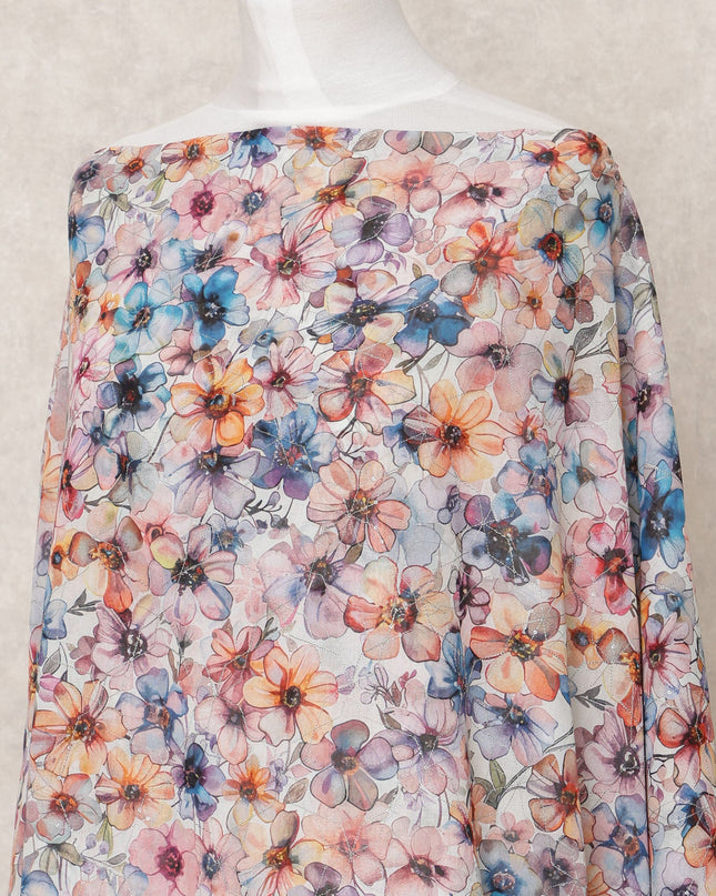 Soft Peach Multicolor Floral Embroidered Somali Cotton Voile Dirac Fabric, 3.5 Mtrs, Width 140 Cms, Made in India-D24511