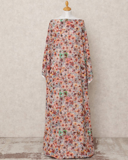 Light Grey Multicolor Floral Embroidered Somali Cotton Voile Dirac Fabric, 3.5 Mtrs, Width 140 Cms, Made in India-D24512