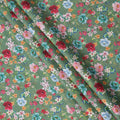 قماش كتان أخضر نقي مطبوع عليه زهور بتصميم ورود وأزهار متعددة الألوان، عرض 140 سم، صنع في الهند - D25081