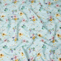 Sky Blue Multicolor Watercolor Floral Print Pure Linen Fabric, Elegant Artistic Botanical Flower Printed Linen Material for Apparel Sewing Dressmaking Craft Textile, 140 Cms Width, Made In India-D28431