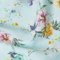 Sky Blue Multicolor Watercolor Floral Print Pure Linen Fabric, Elegant Artistic Botanical Flower Printed Linen Material for Apparel Sewing Dressmaking Craft Textile, 140 Cms Width, Made In India-D28431