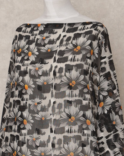 Black & White Daisy Print Traditional Somali Cotton Voile Dirac Fabric, 3.5 Mtrs, Width 140 Cms, Made in India-D24706