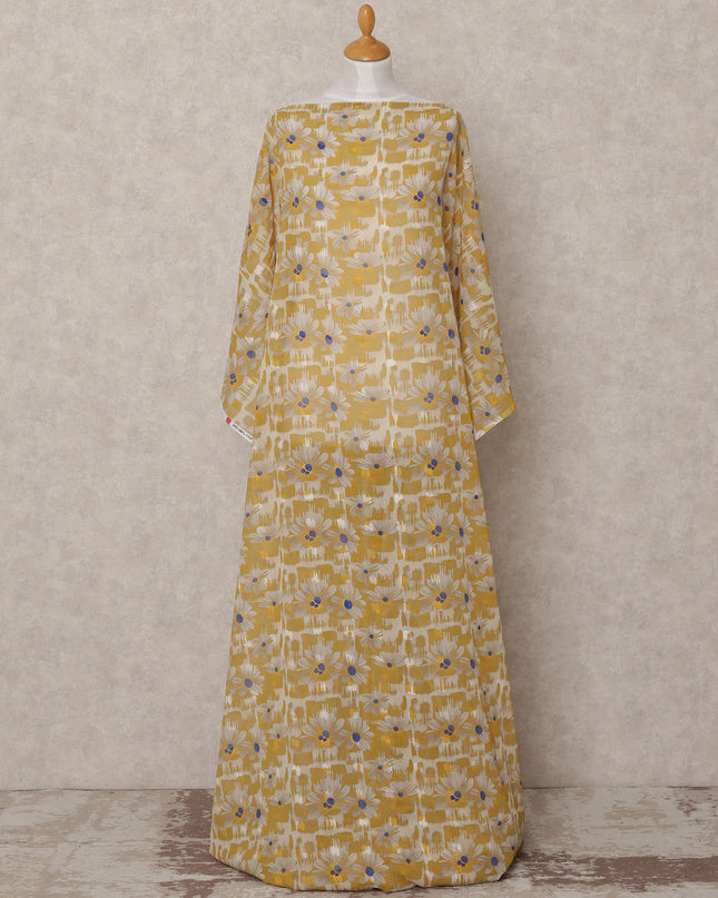 Mustard Yellow & White Daisy Print Traditional Somali Cotton Voile Dirac Fabric, 3.5 Mtrs, Width 140 Cms, Made in India-D24707 Regal Fabrics