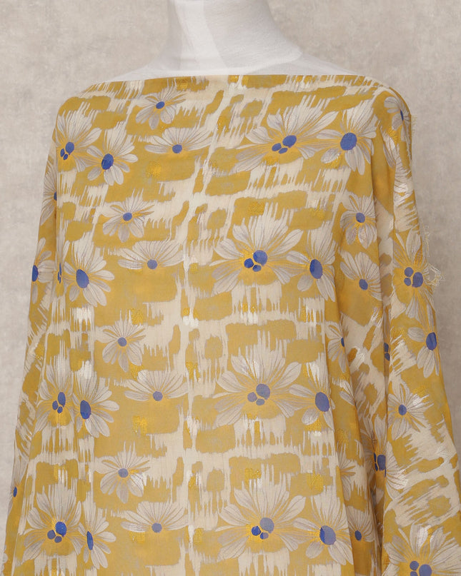Mustard Yellow & White Daisy Print Traditional Somali Cotton Voile Dirac Fabric, 3.5 Mtrs, Width 140 Cms, Made in India-D24707 Regal Fabrics