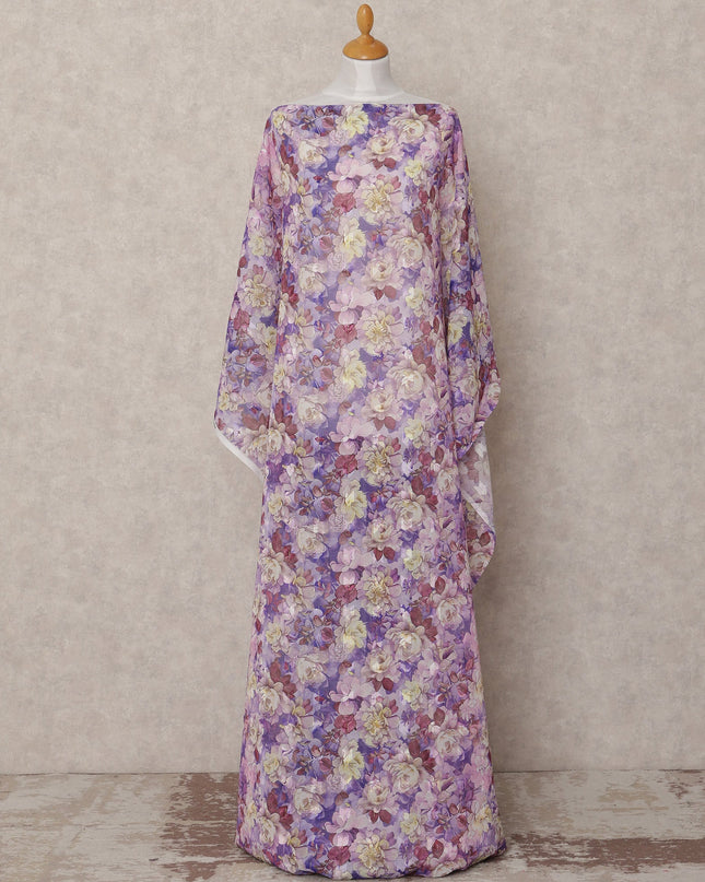 Lavender & Cream Floral Traditional Somali Cotton Voile Dirac Fabric, 3.5 Mtrs, Width 140 Cms, Made in India-D24710