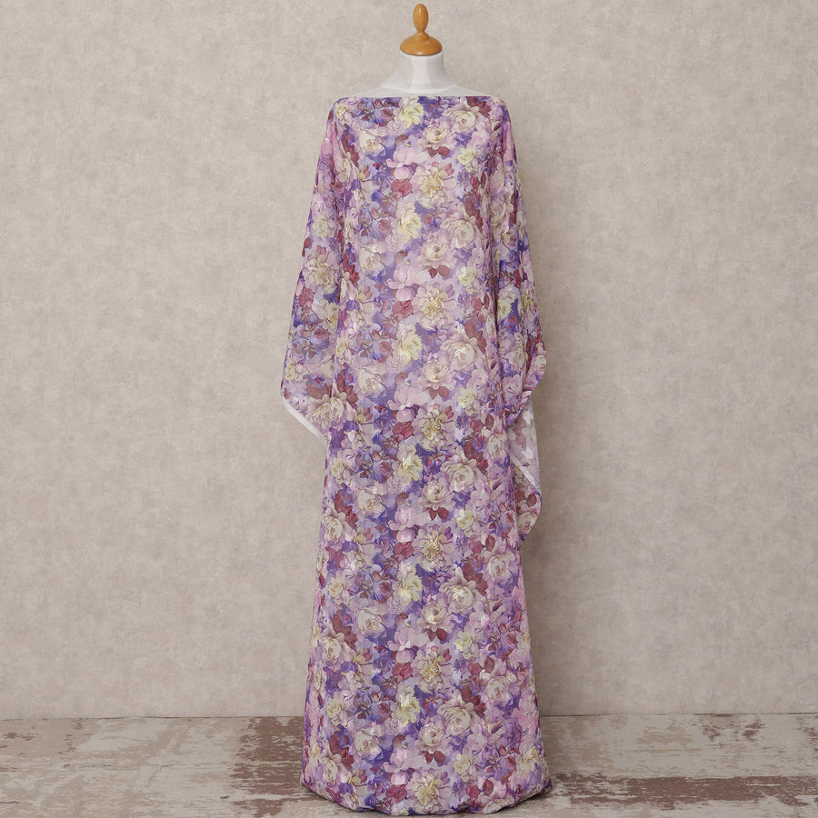 قماش ديراك تقليدي من القطن الصومالي، مزين بنقشة زهور بلون الخزامى والكريم، بطول 3.5 متر، وعرض 140 سم، صنع في الهند - D24710