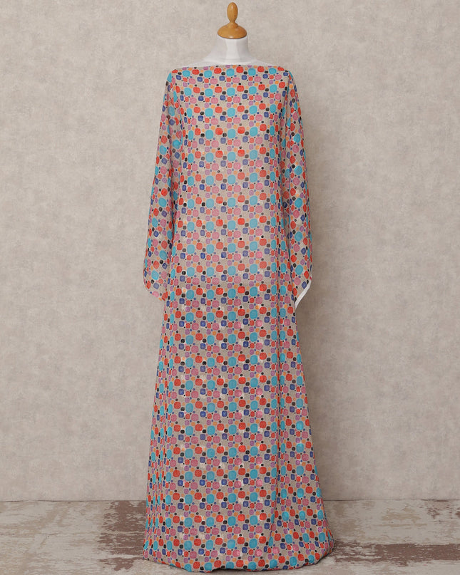 Blue & Red Geometric Print Traditional Somali Cotton Voile Dirac Fabric, 3.5 Mtrs, Width 140 Cms, Made in India-D24709