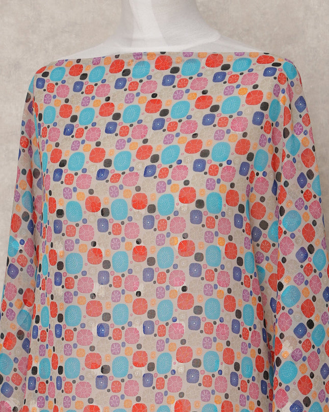 Blue & Red Geometric Print Traditional Somali Cotton Voile Dirac Fabric, 3.5 Mtrs, Width 140 Cms, Made in India-D24709