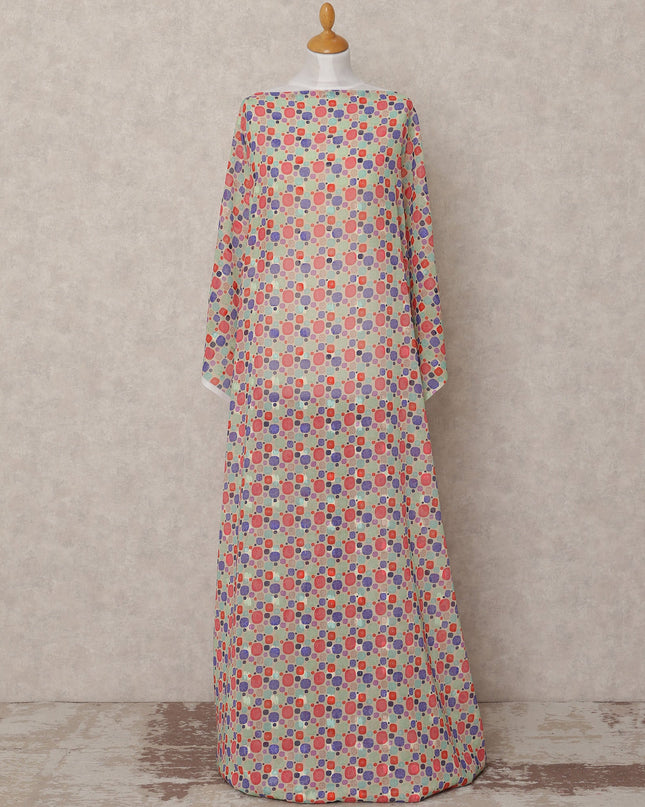 Multicolor Geometric Print Traditional Somali Cotton Voile Dirac Fabric, 3.5 Mtrs, Width 140 Cms, Made in India-D24708