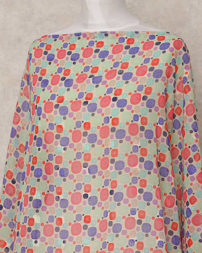 Multicolor Geometric Print Traditional Somali Cotton Voile Dirac Fabric, 3.5 Mtrs, Width 140 Cms, Made in India-D24708