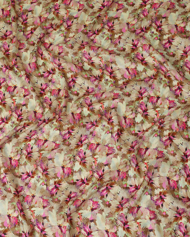 Pink Floral Jacquard Viscose Crepe 110cm