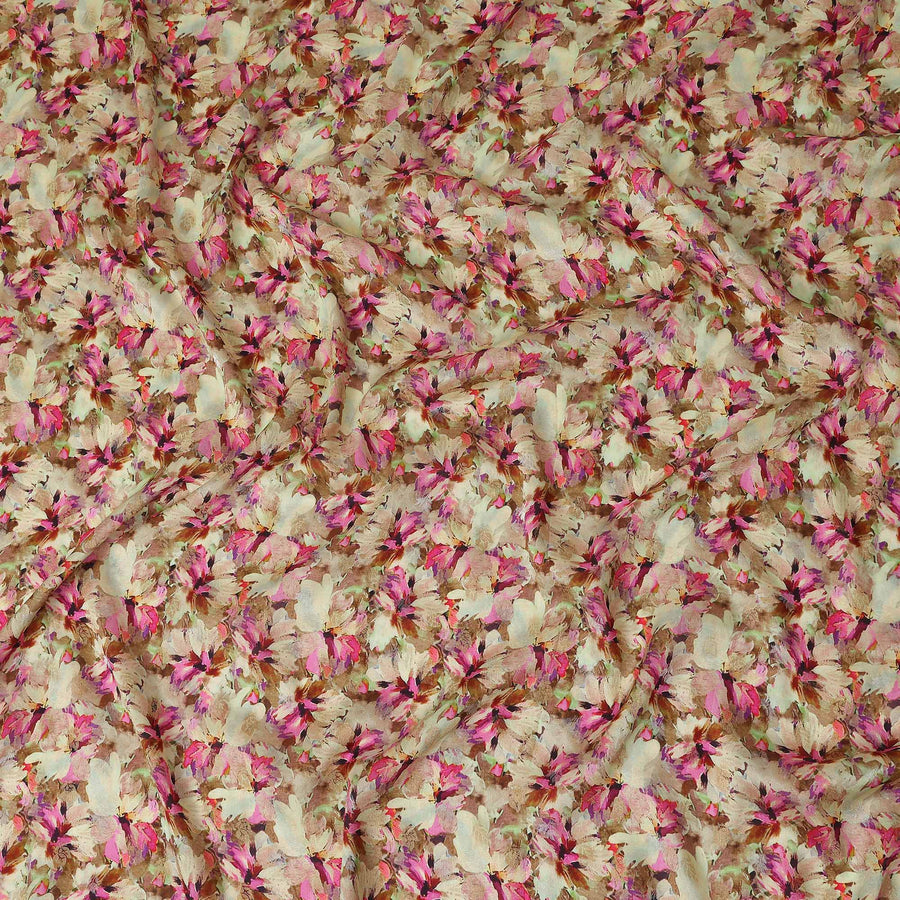 Pink Floral Jacquard Viscose Crepe 110cm