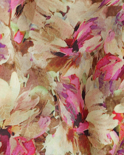 Pink Floral Jacquard Viscose Crepe 110cm