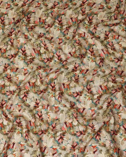 Beige Abstract Floral Jacquard Viscose Crepe 110cm
