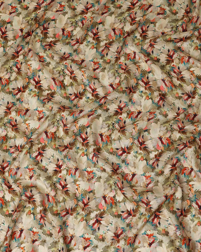 Beige Abstract Floral Jacquard Viscose Crepe 110cm
