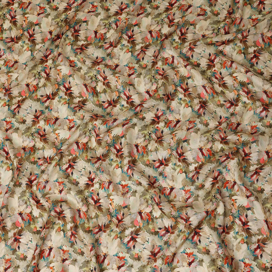 Beige Abstract Floral Jacquard Viscose Crepe 110cm