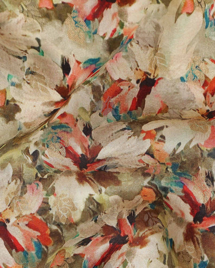 Beige Abstract Floral Jacquard Viscose Crepe 110cm