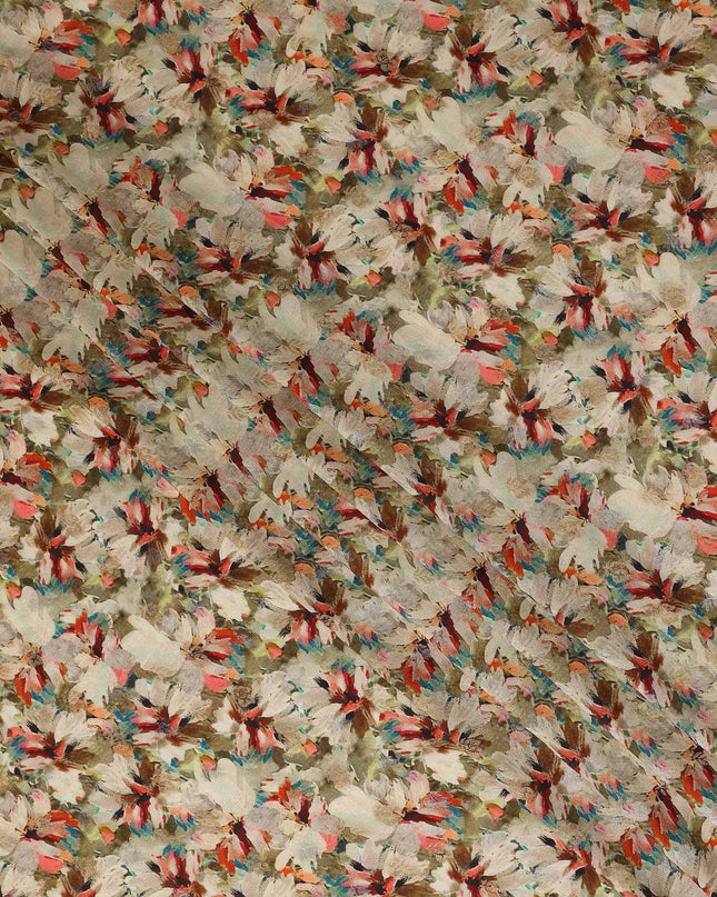 Beige Abstract Floral Jacquard Viscose Crepe 110cm
