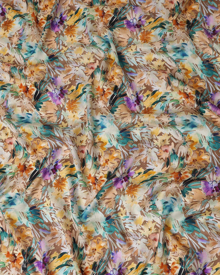 Beige Abstract Floral Jacquard Viscose Crepe 110cm