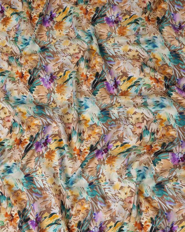Beige Abstract Floral Jacquard Viscose Crepe 110cm